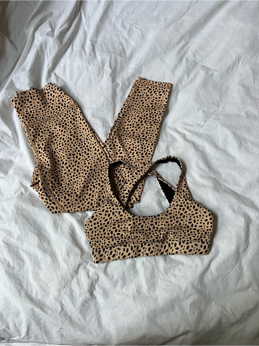 Leopard Print Active Set Leggings & Sports Bra — Tan/Black